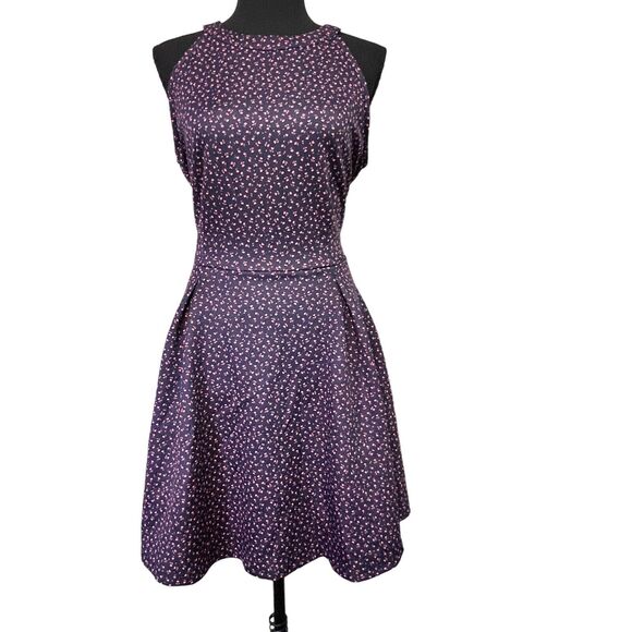 Copper Key Jr.’s‎ Halter Dress Navy & Pink Floral Knit Size L Fit & Flare Zipper - Picture 1 of 9